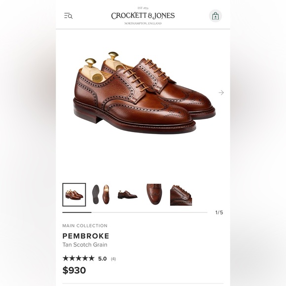 Crockett & Jones Pembroke Tan Leather Full Brogue Derby main image 5